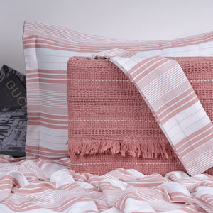 Pink and white striped bedspread set